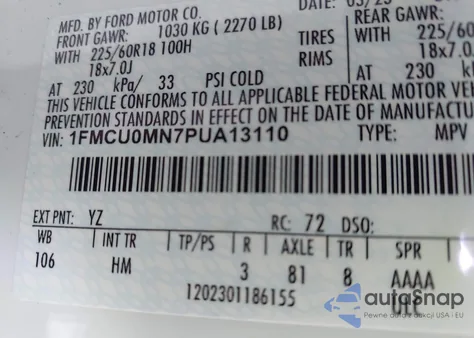 2023 Ford Escape St-Line z USA, uszkodzony, nr VIN 1FMCU0MN7PUA13110